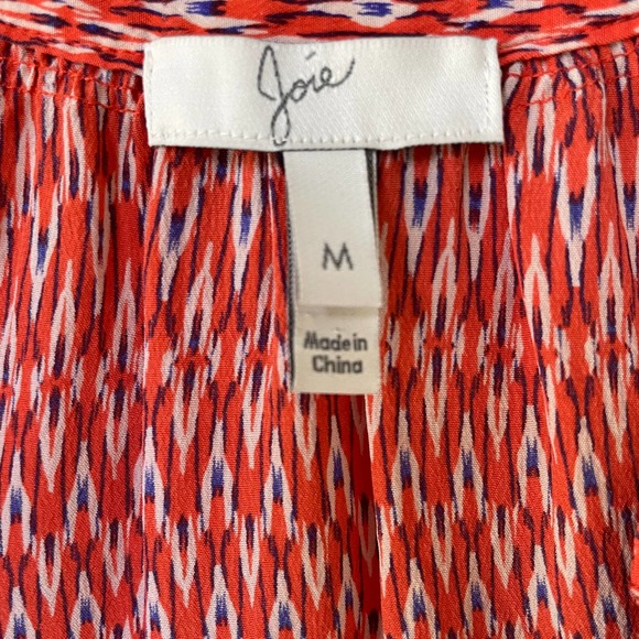 Joie SILK M Red Orange babydoll blouse tunic - Picture 2 of 10